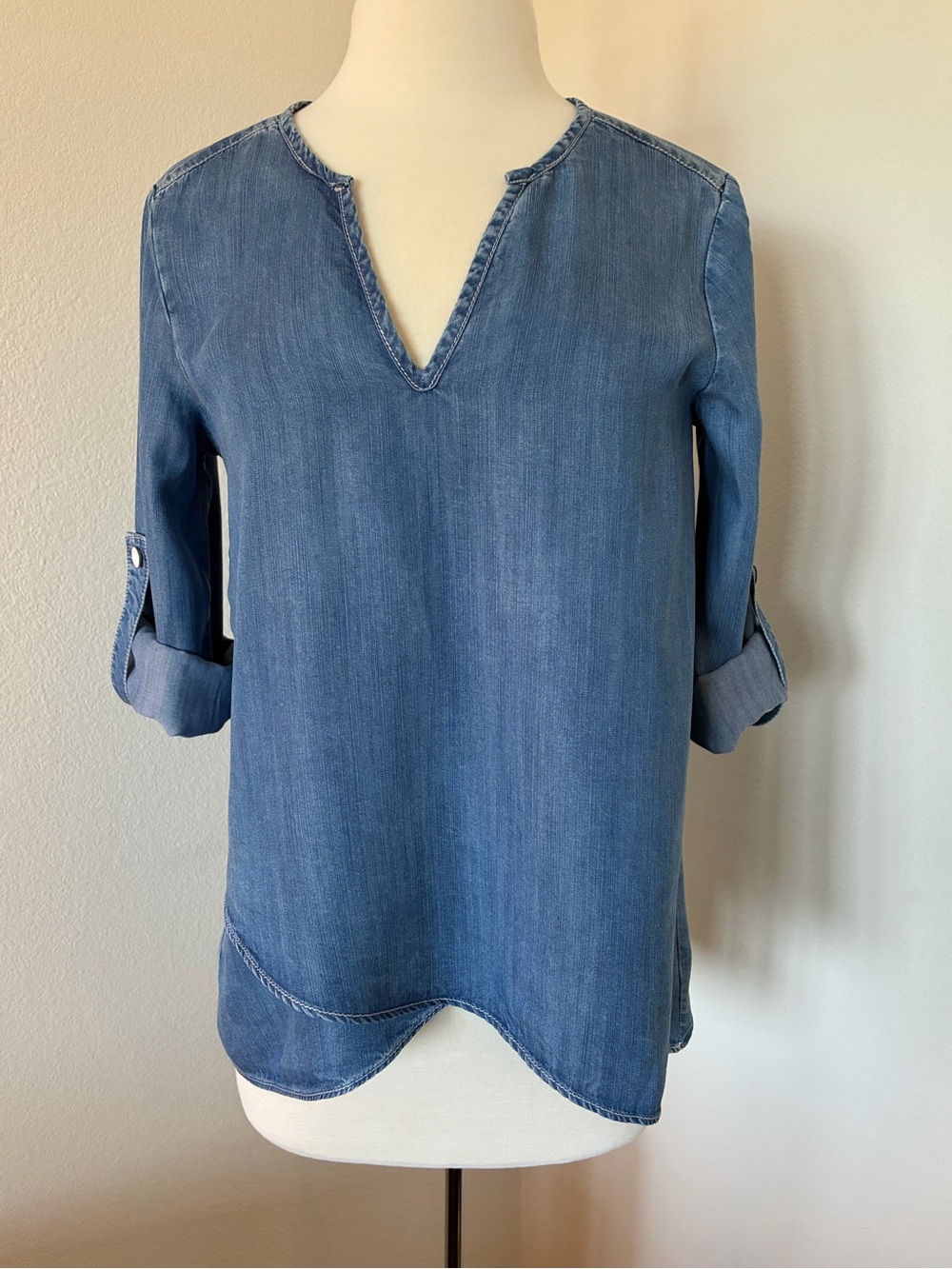 Karen Kane Denim-Look V-Neck Tunic - Blue